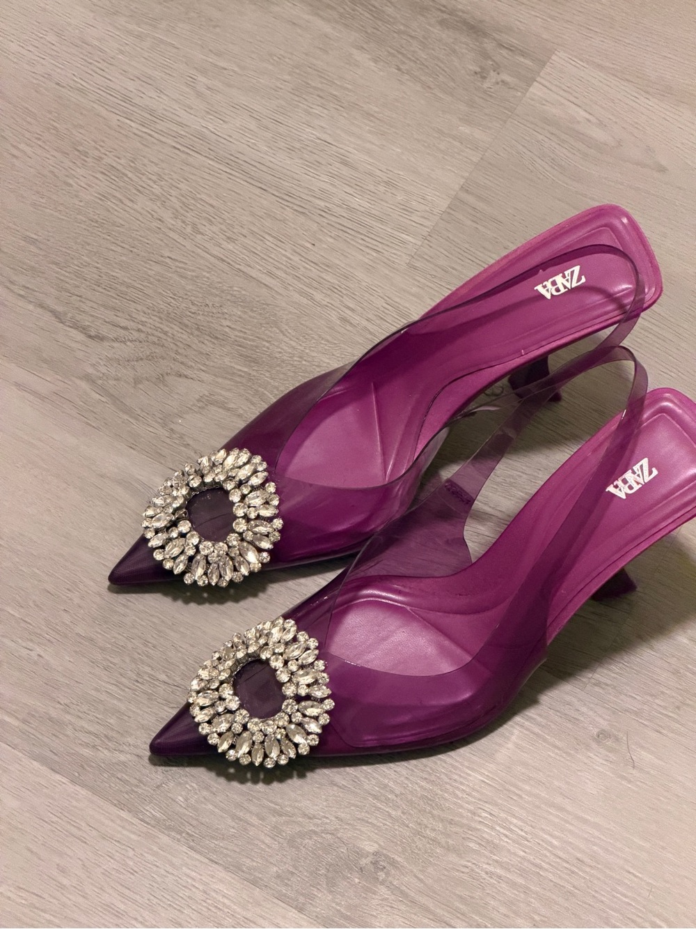 Zara Magenta Pointed Slingback Heels with Crystal Rosette